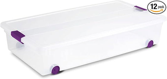 Sterilite 12-Pack ClearView Latch Box, Wheeled Underbed Organizer Bins by Sterilite