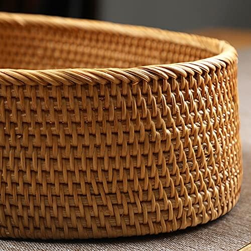 12 Inch Oval Rattan Basket with Painting Wooden Bottom, Wicker Basket Bowl wi...