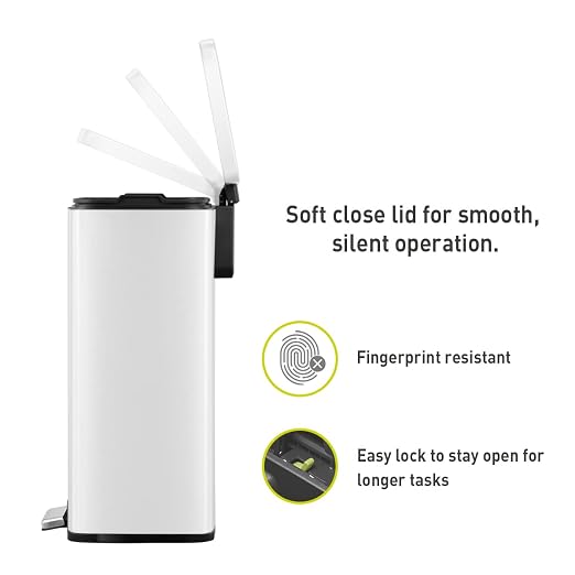 EKO Madison Matte White 50 Liter/13.2 Gallon Step Trash Can - Image 3