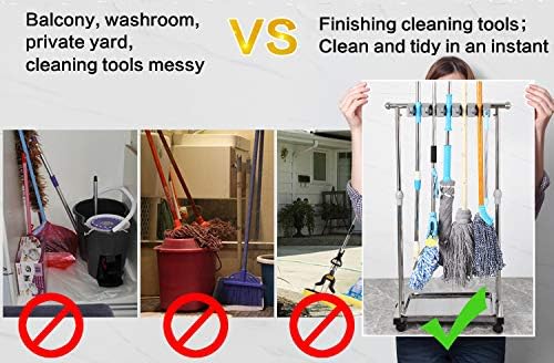 movable mop broom holder put wet mops floor standing cleaning tool rack - Image 5