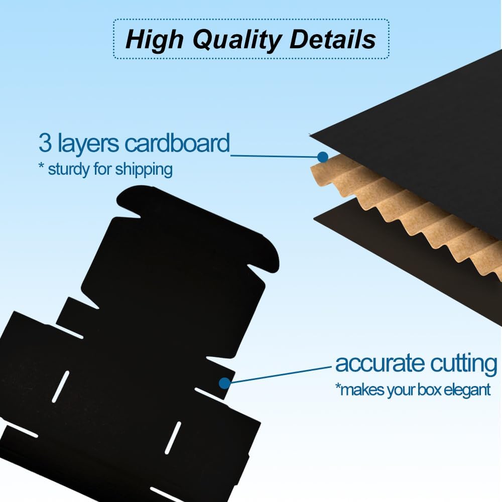 ROTCH 50 Pack 7x6x2'' Small Shipping Boxes Black, Cardboard Corrugate...