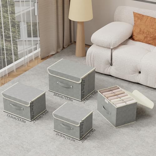 Foldable Fabric Storage Cubes with Lids,Grey 10.2x7.9x6.7in,5 Pack