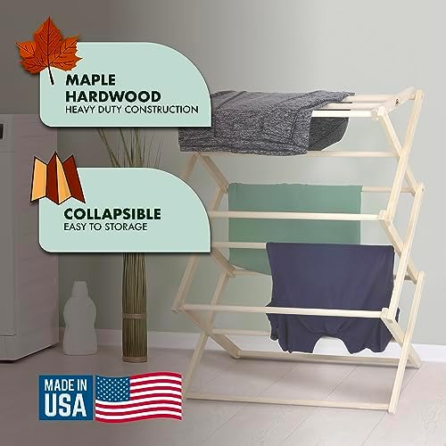 Pennsylvania Woodworks Premium American Maple Clothes Drying Rack - Handcraft...