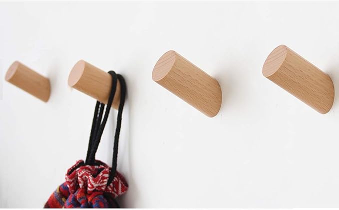 Wood Wall Hooks, 4 Pack Coat Hooks Mounted Rustic Wooden Heavy Duty Robe Hook by Felidio
