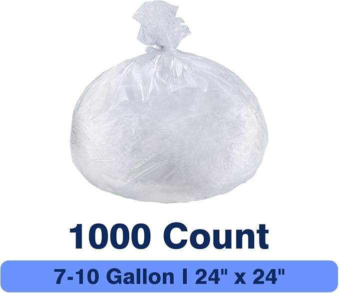 7-10 Gallon Clear Trash Can Liners, Wholesale 1000 Count, High Density Garbage - Image 2