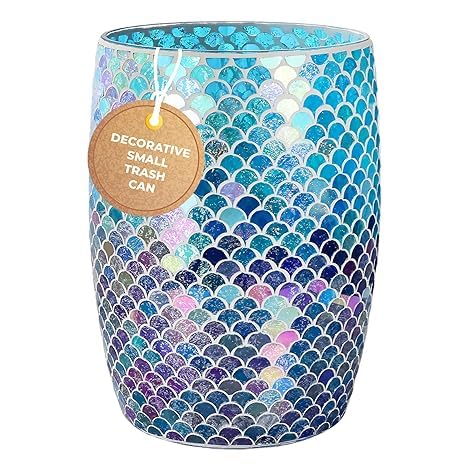 Escenzy Mermaid Bathroom Trash Can Mosaic Glass 5L | Decorative Small Garbage by Escenzy