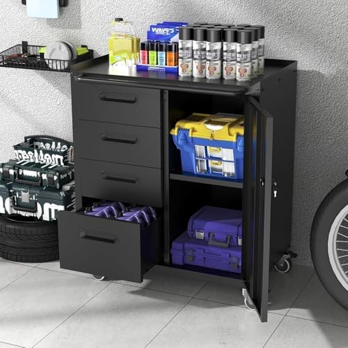 Garage Storage Cabinet System 6pcs Heavy Duty Workshop Set Wall Cabinet Locka...