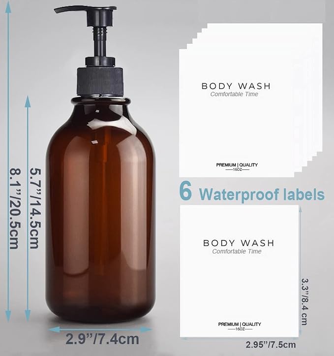 Apothecary Dispenser Bottle for Bathroom and Kitchen - 16oz Plastic Shower Pump - Image 3