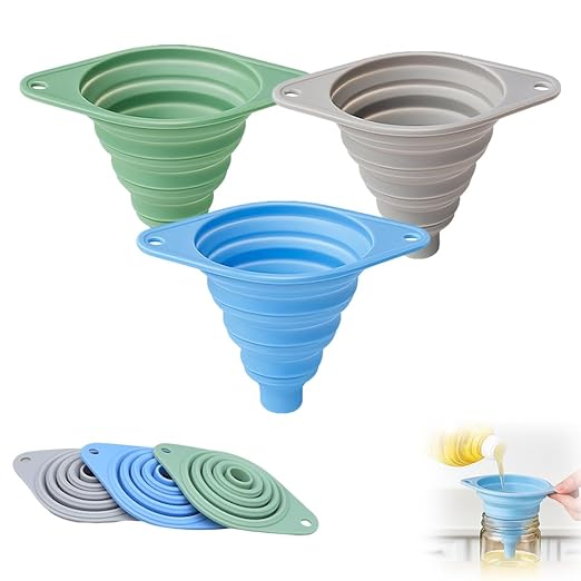 Kitchen Funnel Set 3 Pack, Collapsible Silicone Funnels by WUSAIRX