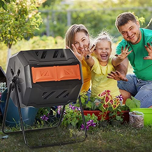 Outsunny Tumbling Compost Bin 360° Dual Chamber 43 Gallon, Orange