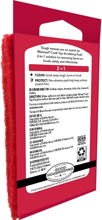 Weiman 3 Count Cooktop Scrubbing Pads, Removes Burnt-on Food, Scratch Free | Non-Abrasive for Burnt-On Food & Grease, Safe for Ceramic, Electirc, Gas & Induction Cooktop, Sink, Showers, Dishes & Tub