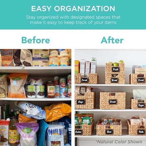 Best Choice Products Set of 4 16x12in Large Water Hyacinth Pantry Baskets, Woven Organizers w/Chalkboard Label, Chalk Marker - Chestnut
