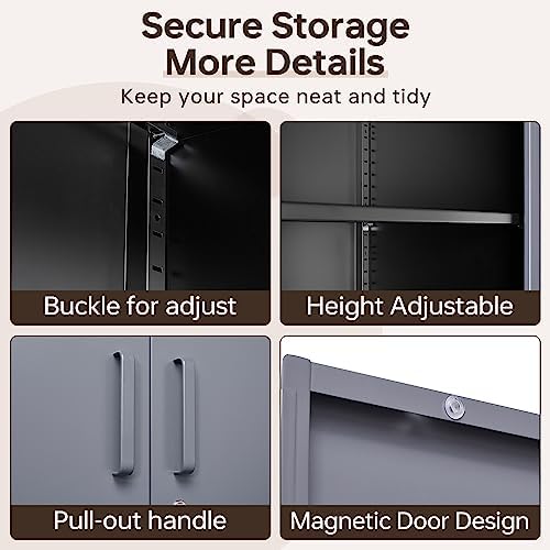 Metal Storage Cabinet with Lock,71" Garage Cabinets with 2 Doors and 4 A...