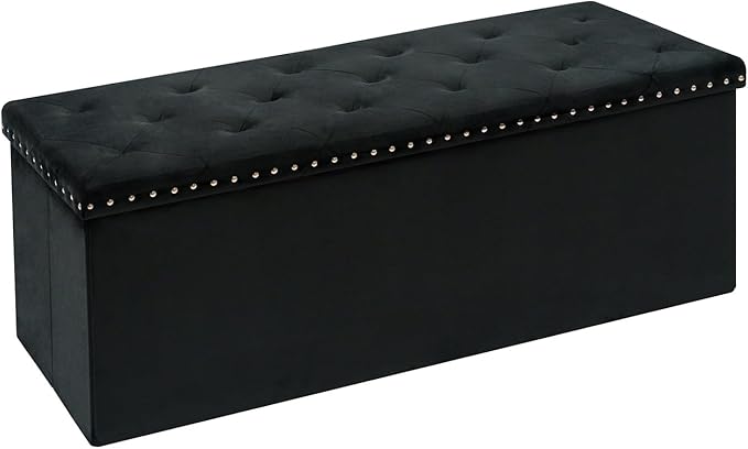 Velvet Storage Ottoman Bench, 43.3" Folding Ottoman by Unknown