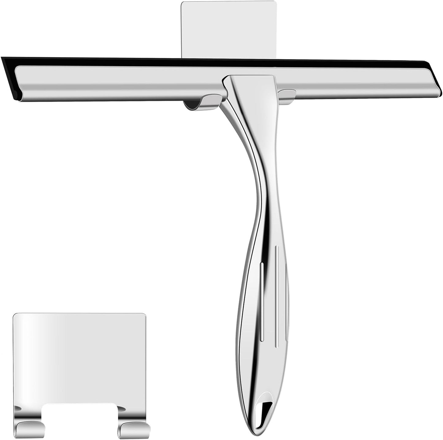 Wlich Silver Shower Squeegee, 10" Blade, 7.2" Handle, Stainless Steel, Easy to Use, Streak-Free Clean, 19201454011