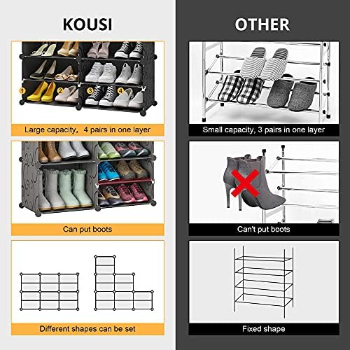 KOUSI Portable Shoe Rack for Closet Shoe Organizer Tower Shelf Shoe Storage C...