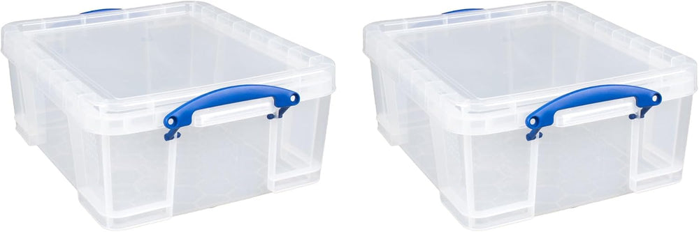 Really Useful Box 2 Pack 17L Plastic Storage Bins with Snap Lids and Clip Loc...