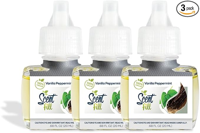 Scent Fill 100% Natural Vanilla Peppermint Plug in Air Freshener, Scented Oil by ScentFill