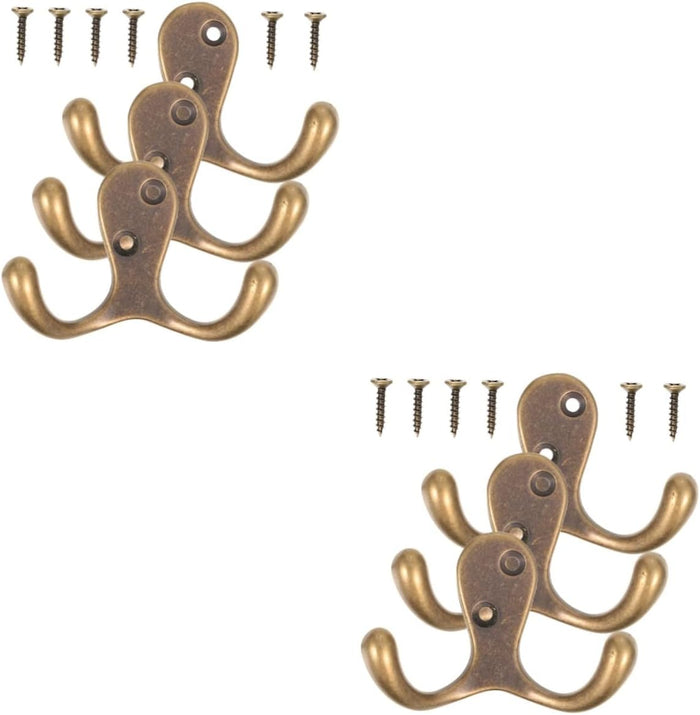 Zerodeko 2sets Copper Door Hook Wall Towel Hooks Multi-Purpose Hanger for Clothing Hats Bags for Home Organization 3pcs*2