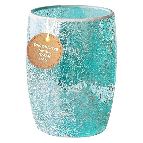 Escenzy Modern Bathroom Trash Can Mosaic Glass 5L | 7" x 10" | Decorative Small by Escenzy