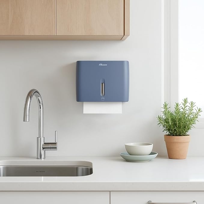 Paper Towel Dispenser Wall Mount, Capacity 200+ Sheets ZFold Tri Fold Blue - Image 7