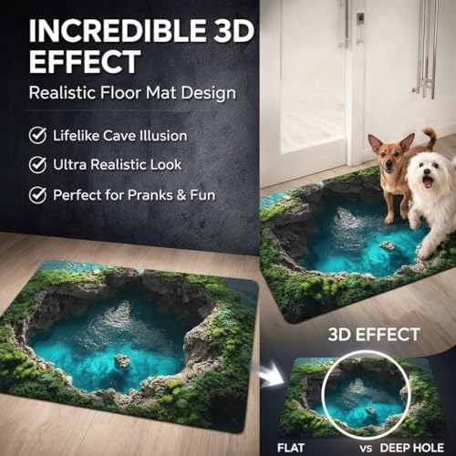 3D Optical Illusion Bath Mat, Diatomaceous Earth Bathroom Mat with Non-Slip Rubber Backing, Super Absorbent Quick Dry Floor Mat for Bathroom, Bedroom, Entryway (3d-L-19.69×31.50in)