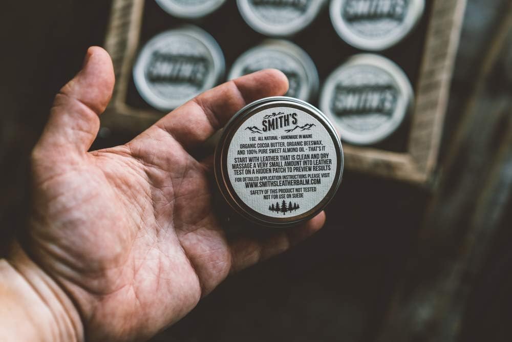 Smith’s All Natural Leather Balm – 2 oz Tin | Handmade in Maine | All-Natural Beeswax, Cocoa Butter & Almond Oil Leather Conditioner | Safe, Non-Toxic Care for Boots, Bags, and Furniture