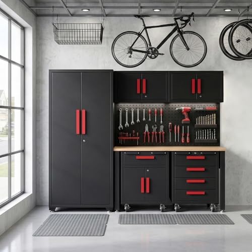 Garage Storage Cabinet System, 6-Pcs Garage Cabinets and Storage System Corne...