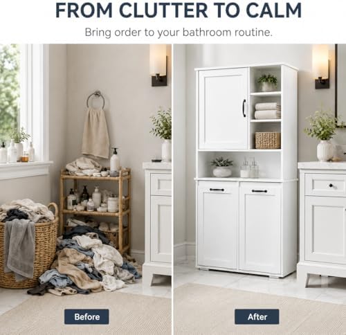 Bathroom Storage Cabinet with 2 Tilt-Out Bins, Freestanding