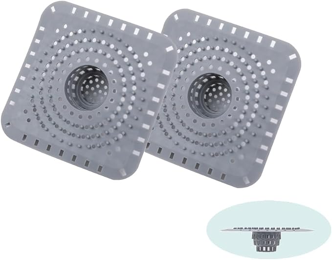 Drain Hair Catcher, Bathtub Drain Protecto 2 PCS （Gray Square） by YAKRIOES