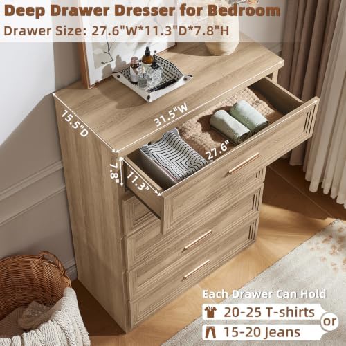 RWYHG Dresser Set for Bedroom with 5 Drawers 45" Tall with Gold Handle