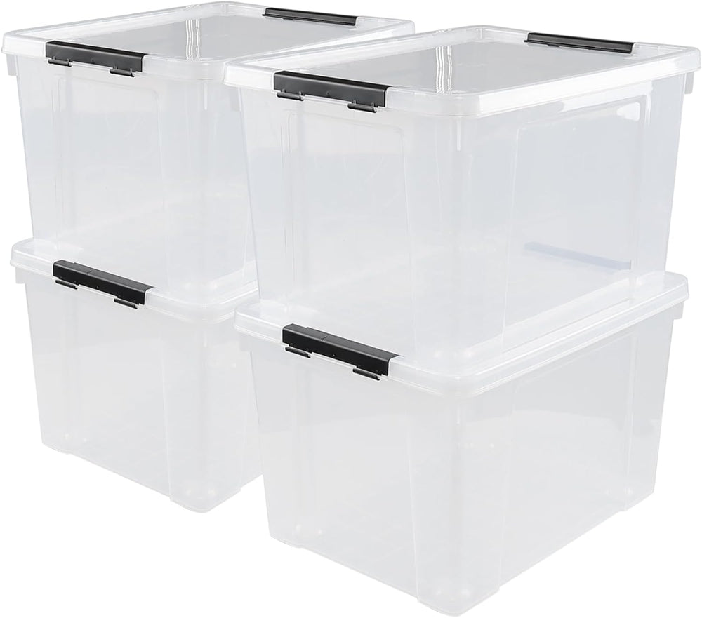 Hespama 4 Packs 50 Quart Wheeled Storage Box, Latch Storage Containers