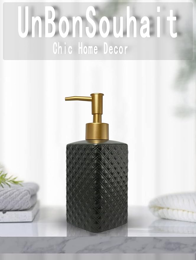 Gold Soap Dispenser for Bathroom, Refillable Countertop Ceramic Hand Soap - Image 2
