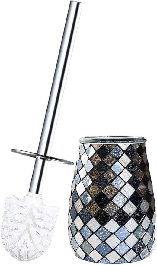 Escenzy Modern Toilet Brush and Holder Set Mosaic Glass | Non-Rustic Stainless by Escenzy