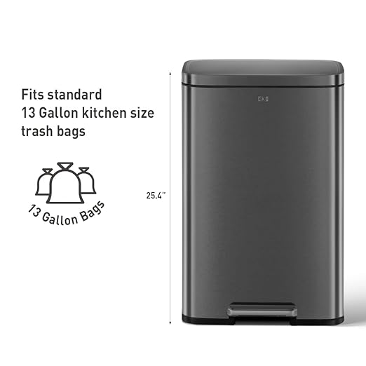 EKO Madison Matte Black 50 Liter/13.2 Gallon Step Trash Can - Image 5