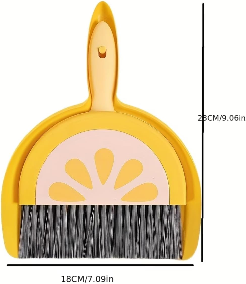 1Set Cute Lemon Mini Dustpan and Brush Set, Adorable Desktop Cleaning Tool, Small Yellow Sweeping Combo for Home, Office, Keyboard, Pet Cage and Desk Debris Tidying