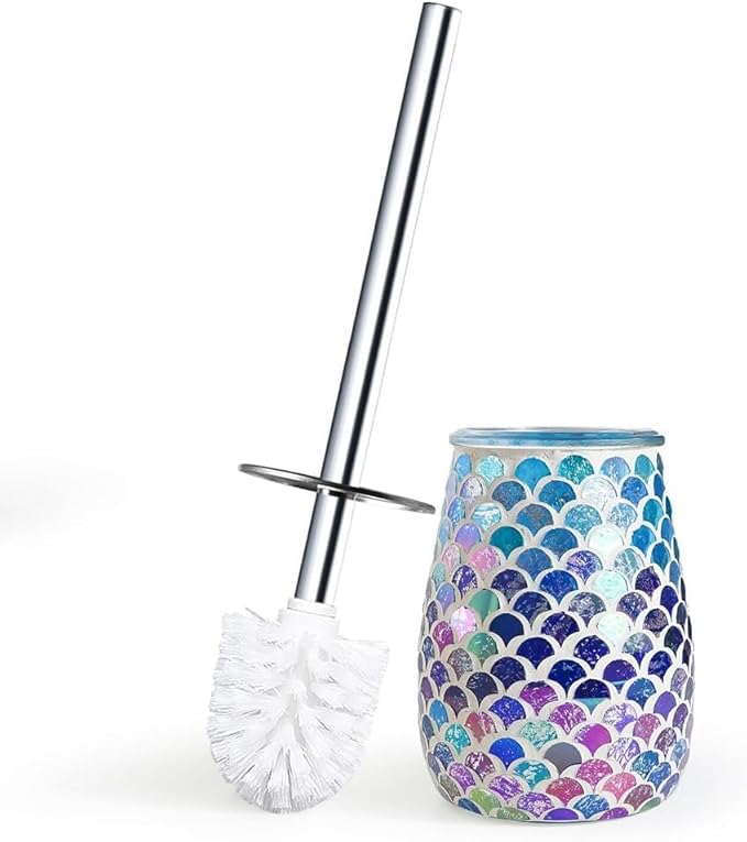 Escenzy Mermaid Bathroom Toilet Brush and Holder Set Mosaic Glass | Non-Rustic by Escenzy