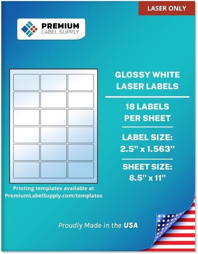 Premium Label Supply Glossy White Sticker Labels – 2.5" x 1.563" – by PremiumLabelSupply