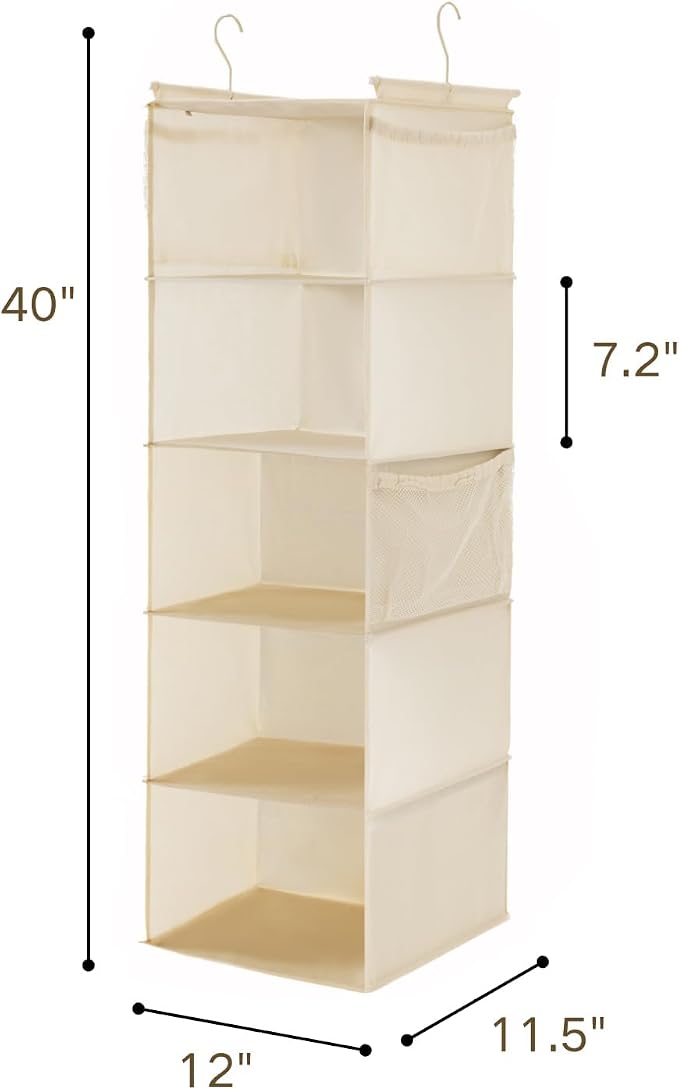 MAX Houser 5 Shelf Hanging Closet Organizer, Space Saver, Cloth Hanging Shelves - Image 3