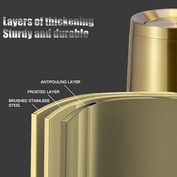 Household Swing Gold Bathroom Trash Can，Brushed Stainless Steel，10 L/3 - Image 5
