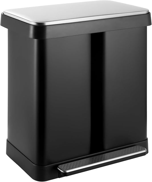 16 Gallon Dual Compartment Trash Can, Hands-Free Recycling Rectangular Garbage by ComfyCorner
