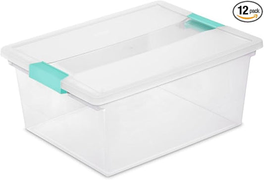 Sterilite 12-Pack Clip Box, Stackable Clear Plastic Bins by Sterilite