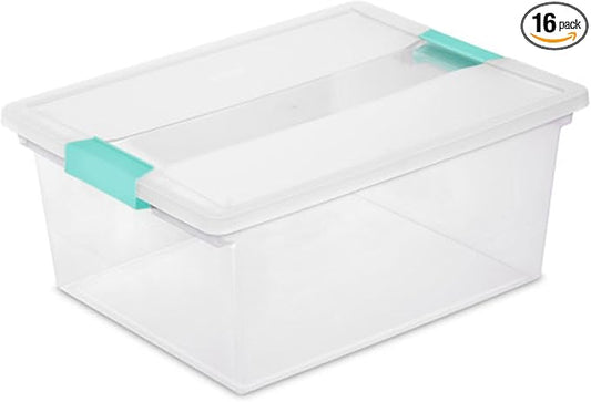 Sterilite 16-Pack Clip Box, Stackable Clear Plastic Bins by Sterilite