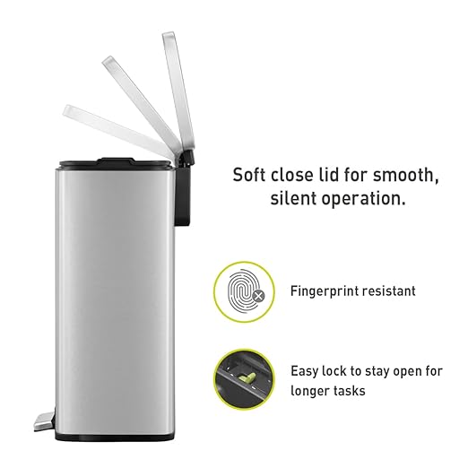 EKO Madison Brushed Stainless 50 Liter/13.2 Gallon Step Trash Can - Image 3