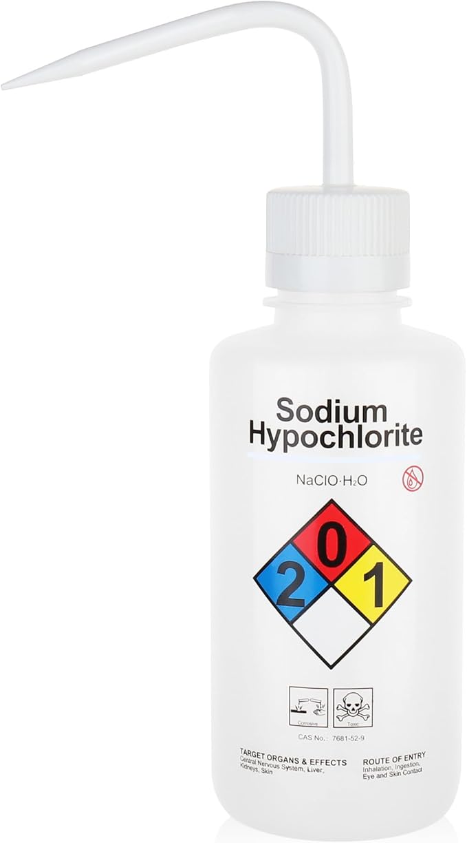 Sodium Hypochloride Wash Bottles, Narrow Mouth, Self-Venting Safety Wash Bottles by LABINVO