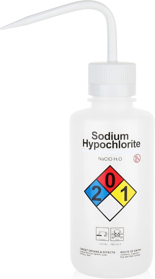 Sodium Hypochloride Wash Bottles, Narrow Mouth, Self-Venting Safety Wash Bottles by LABINVO