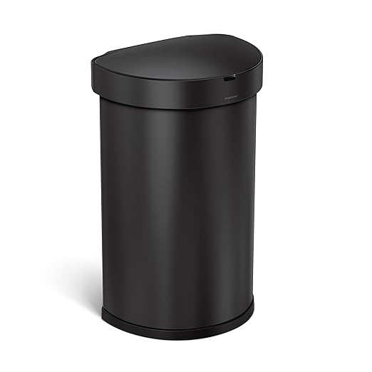 simplehuman 45L semi-Round Sensor can, Matte Black Steel by Simplehuman