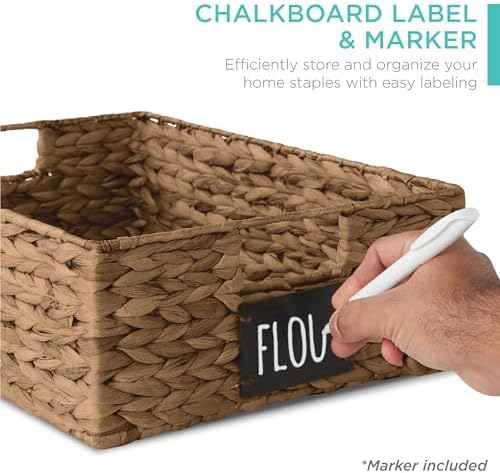 Best Choice Products Set of 4 16x12in Large Water Hyacinth Pantry Baskets, Woven Organizers w/Chalkboard Label, Chalk Marker - Chestnut