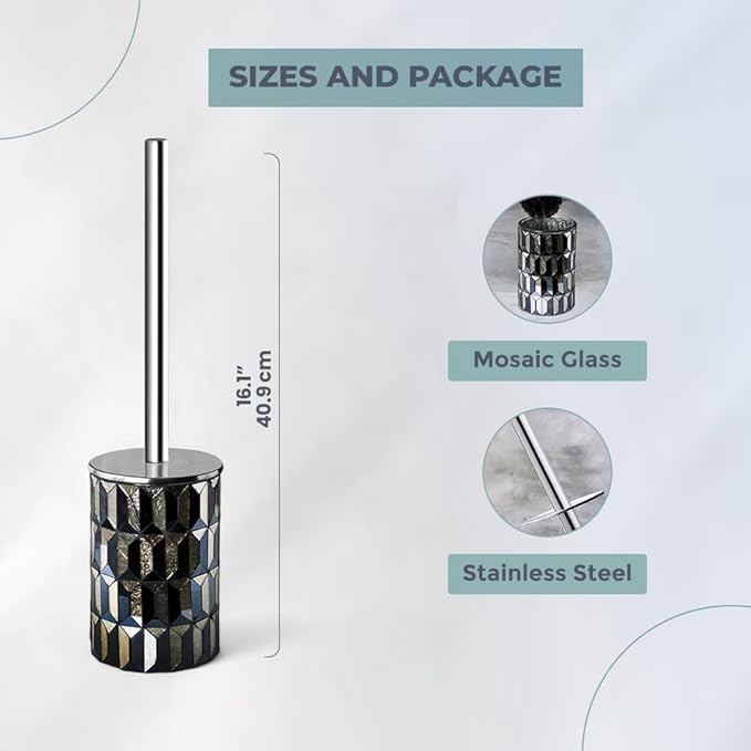 Escenzy Cute Toilet Brush and Holder Set Mosaic Glass | Non-Rustic Stainless - Image 5