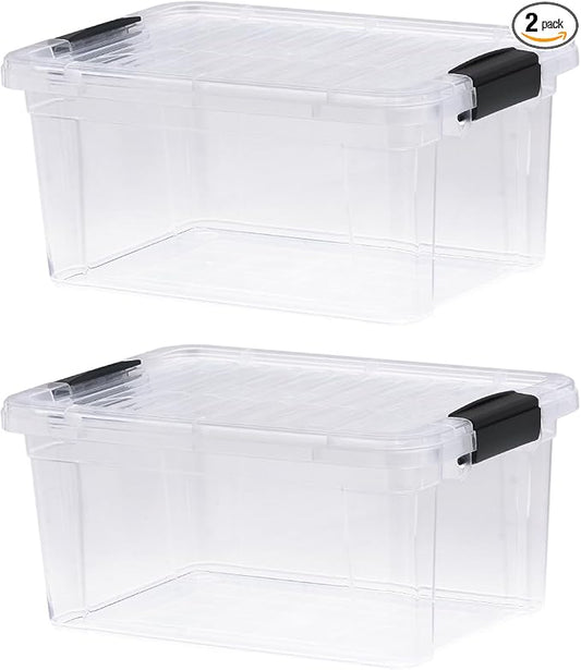 Superio Storage Bins with Lids- 2 Pack, 6.6 Qt Clear Boxes by Superio